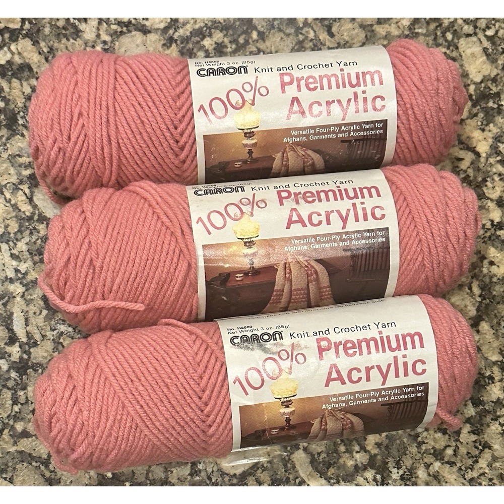 VTG Caron Knit & Crochet Yarn #2511 Rose Lot of Three 3.0 oz‎ Skeins New 4-Ply